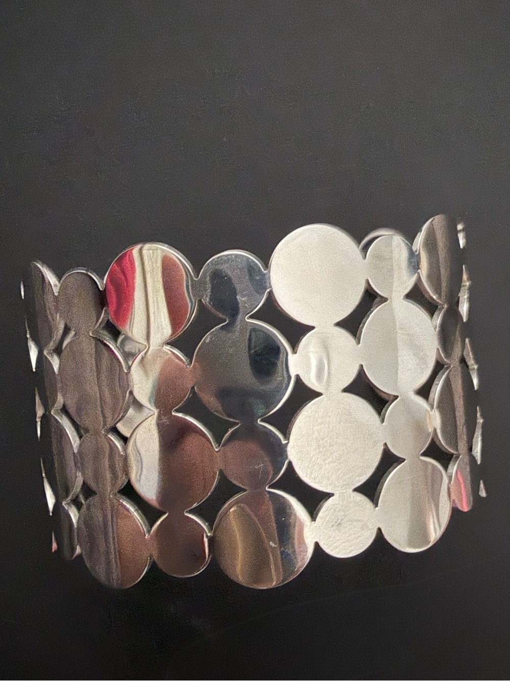 Polished Silver Circle Link Cuff Bracelet- Milor Italy
